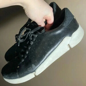 Clarks black leather white sole  platform sneakers